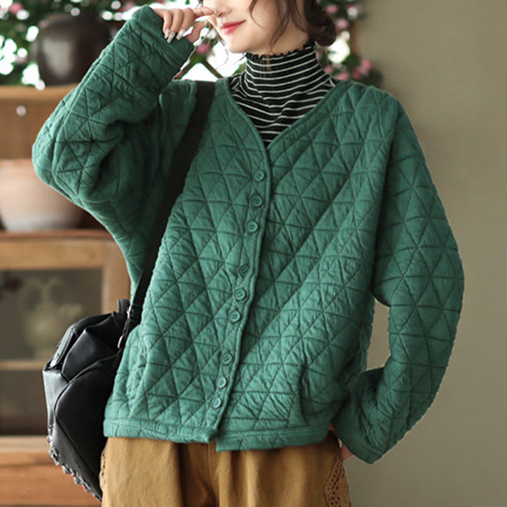 Veste thermique d'hiver pour femme en coton à manches longues et motif losanges Buddha Stones, avec poches - Vert d'eau - US12，UK/AU16，EU44 (2XL) - image 3