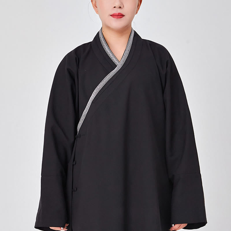 Buddha Stones kimono unisexe en lin uni à manches longues et boutons grenouille, idéal pour les cérémonies de Qigong et les cérémonies de Qigong. - Noir - 3XL- Convient aux tailles US/ UK/AU/ EU- XL - image 11