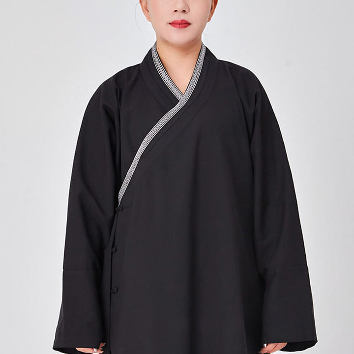 Buddha Stones kimono unisexe en lin uni à manches longues et boutons grenouille, idéal pour les cérémonies de Qigong et les cérémonies de Qigong. - Noir - 3XL- Convient aux tailles US/ UK/AU/ EU- XL - image 11