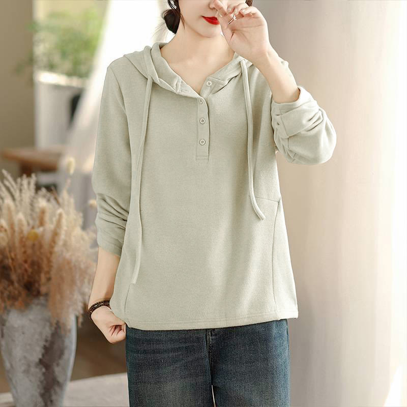 Sweat à capuche à manches longues pour femme, couleur unie, en coton, Buddha Stones, hiver. - Beige - US8-10，UK/AU12-14，EU40-42 (2XL) - image 0
