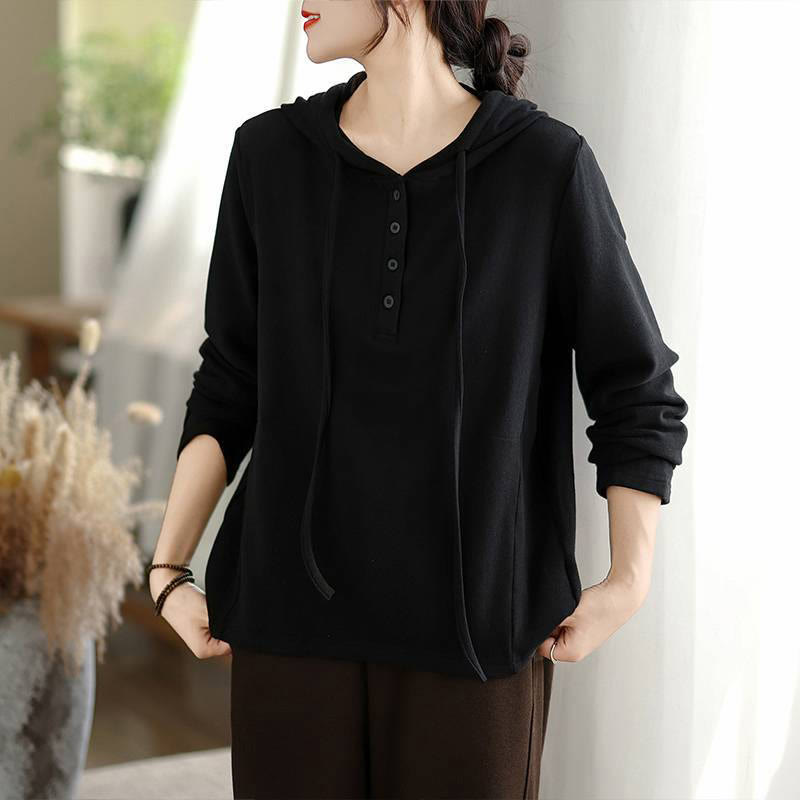 Sweat à capuche à manches longues pour femme, couleur unie, en coton, Buddha Stones, hiver. - Noir - US8-10，UK/AU12-14，EU40-42 (2XL) - image 18