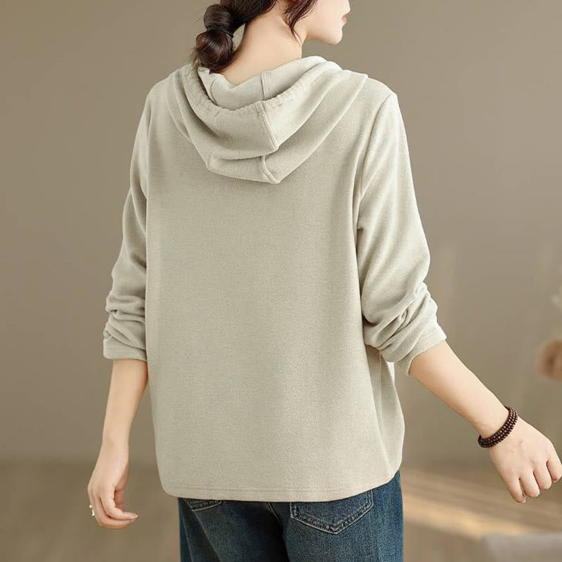Sweat à capuche à manches longues pour femme, couleur unie, en coton, Buddha Stones, hiver. - image 12