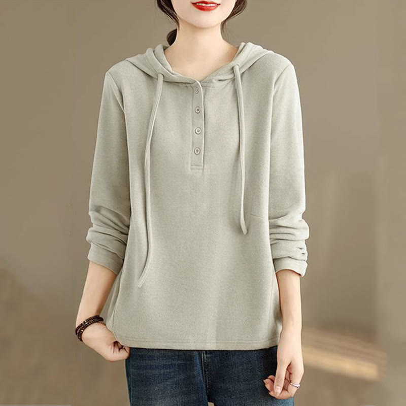 Sweat à capuche à manches longues pour femme, couleur unie, en coton, Buddha Stones, hiver. - image 2