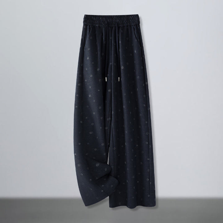 Pantalon large pour femme en polyester à pois blancs, motif Buddha Stones , avec poches - Bleu nuit - US12，UK/AU16，EU44 (3XL) - image 0