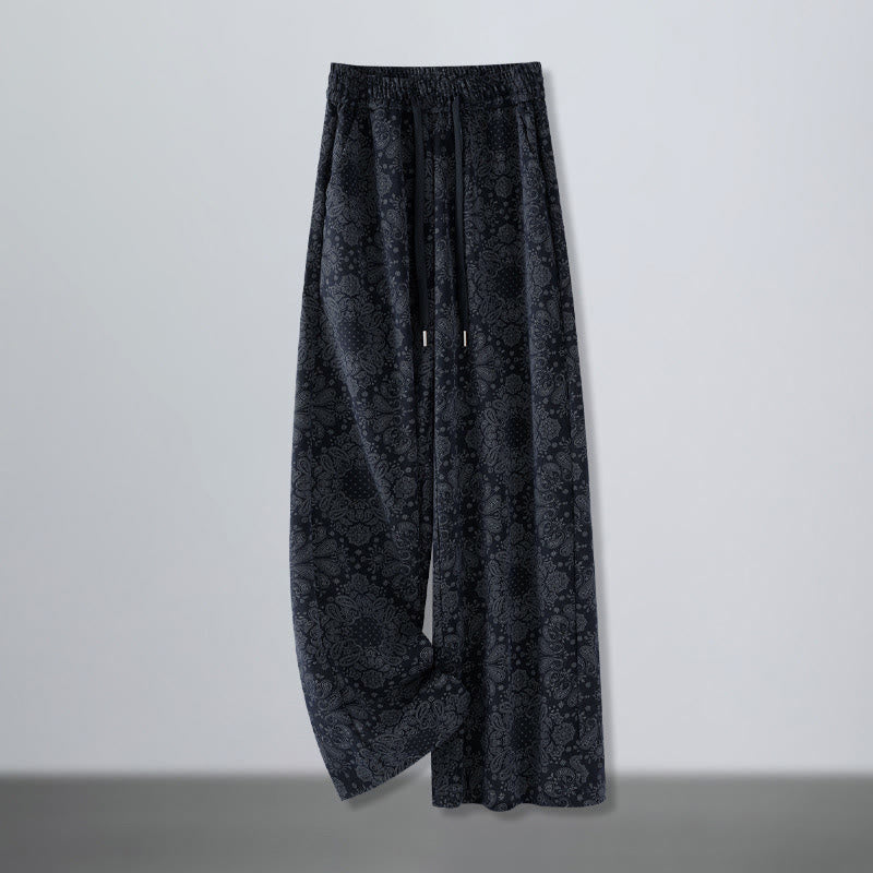 Pantalon large pour femme en polyester à motif floral décontracté Buddha Stones, avec poches - Bleu nuit - US12，UK/AU16，EU44 (3XL) - image 0