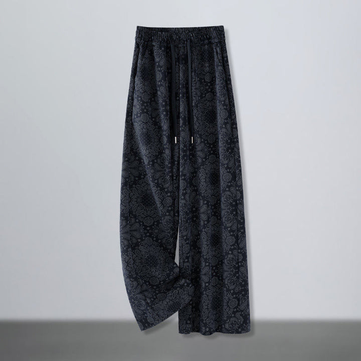 Pantalon large pour femme en polyester à motif floral décontracté Buddha Stones, avec poches - Bleu nuit - US12，UK/AU16，EU44 (3XL) - image 0