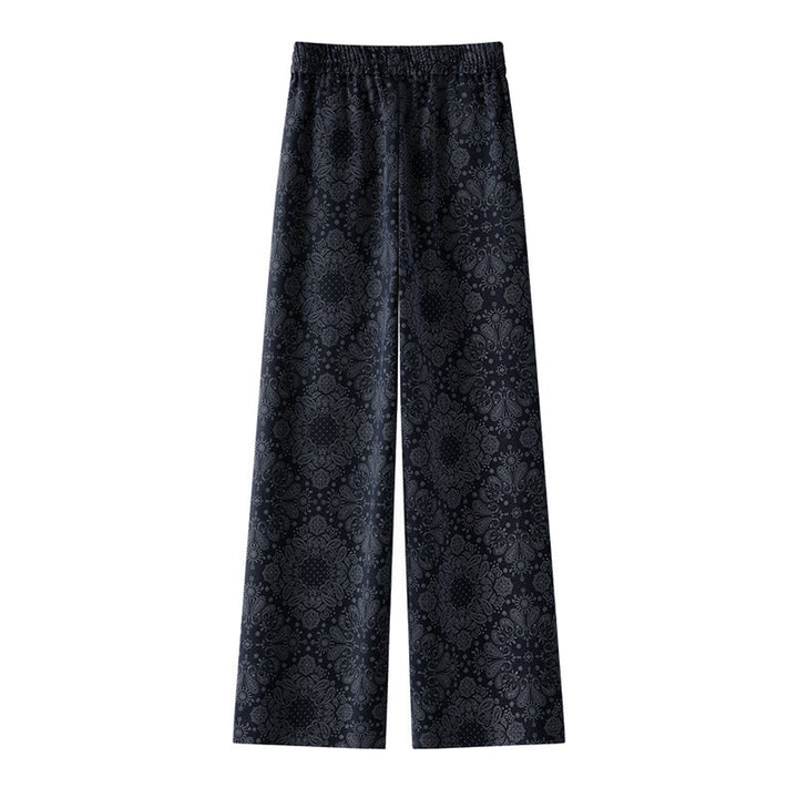 Pantalon large pour femme en polyester à motif floral décontracté Buddha Stones, avec poches - image 1