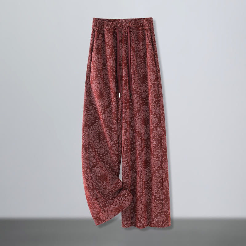 Pantalon large pour femme en polyester à motif floral décontracté Buddha Stones, avec poches - FireBrick - US12，UK/AU16，EU44 (3XL) - image 5