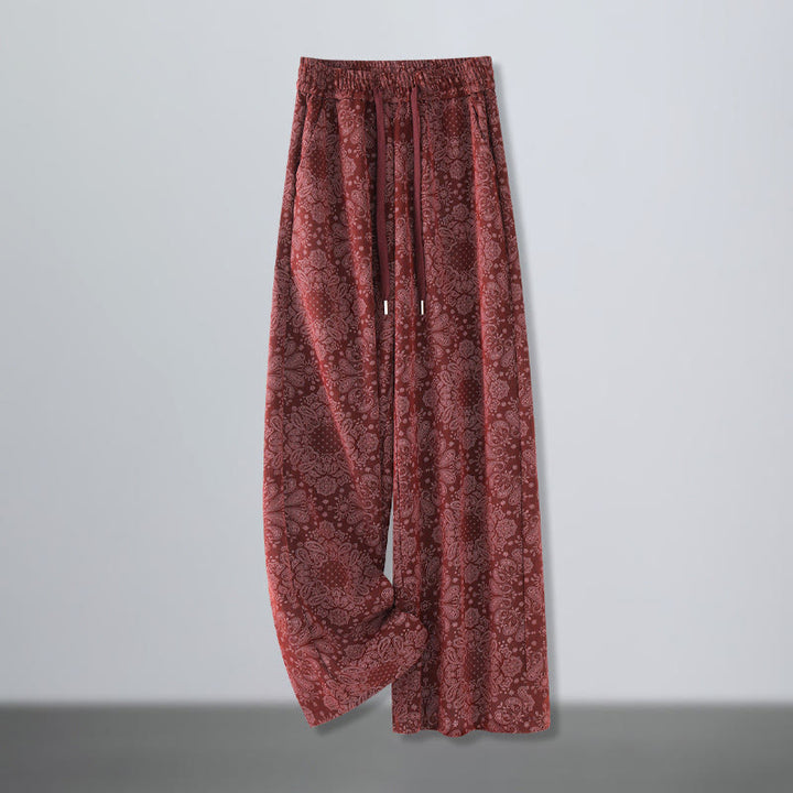 Pantalon large pour femme en polyester à motif floral décontracté Buddha Stones, avec poches - FireBrick - US12，UK/AU16，EU44 (3XL) - image 5