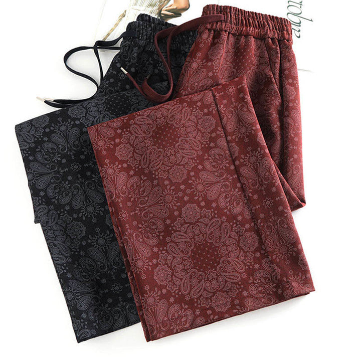 Pantalon large pour femme en polyester à motif floral décontracté Buddha Stones, avec poches - image 14