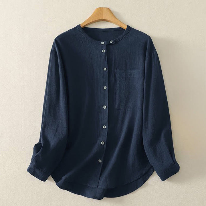 Chemise femme en polyester à manches longues et col rond, motif Buddha Stones , avec poches - Bleu nuit - US8-10，UK/AU12-14，EU40-42 (2XL) - image 1