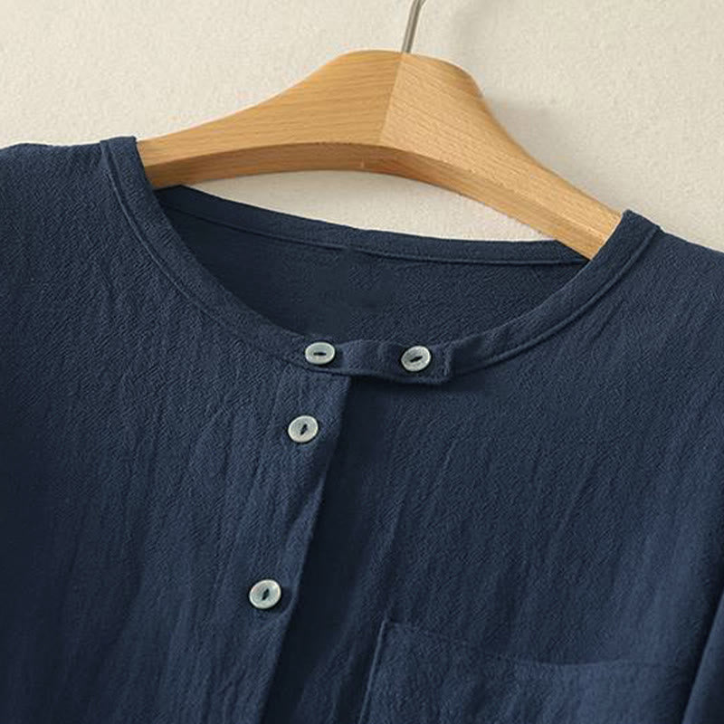 Chemise femme en polyester à manches longues et col rond, motif Buddha Stones , avec poches - image 2