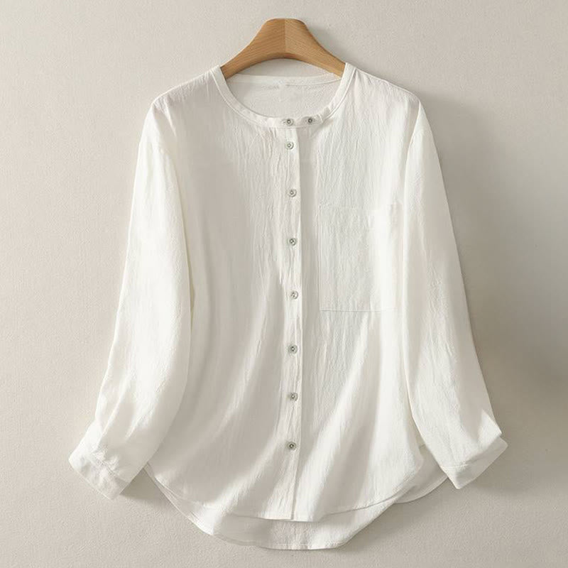 Chemise femme en polyester à manches longues et col rond, motif Buddha Stones , avec poches - Neige - US8-10，UK/AU12-14，EU40-42 (2XL) - image 11