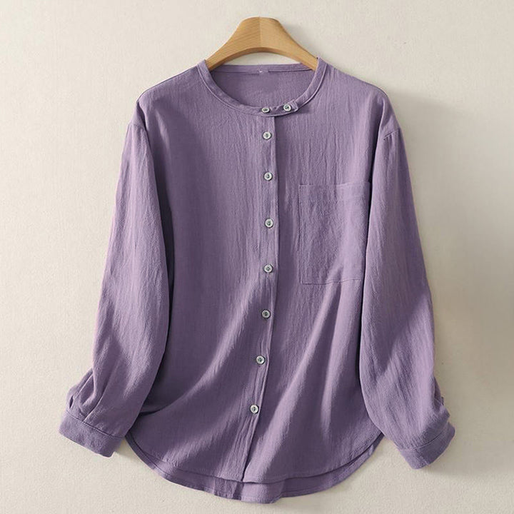 Chemise femme en polyester à manches longues et col rond, motif Buddha Stones , avec poches - Violet moyen - US8-10，UK/AU12-14，EU40-42 (2XL) - image 6