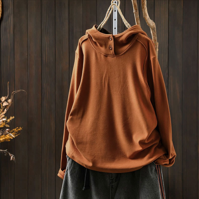 Sweat à capuche à manches longues pour femme, couleur unie, en coton épais, Buddha Stones, avec capuche. - image 1