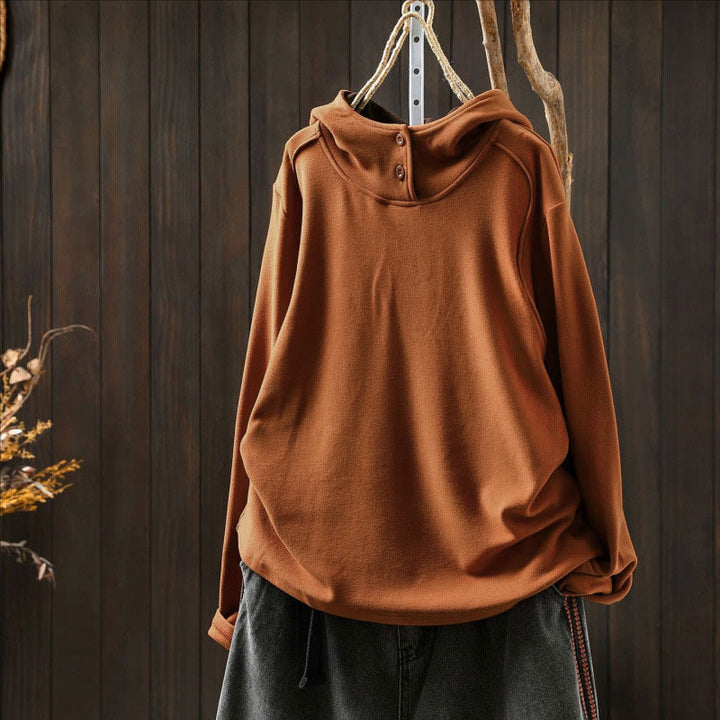 Sweat à capuche à manches longues pour femme, couleur unie, en coton épais, Buddha Stones, avec capuche. - image 1
