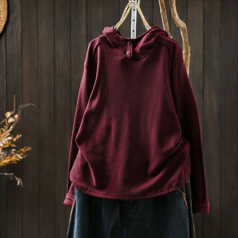 Sweat à capuche à manches longues pour femme, couleur unie, en coton épais, Buddha Stones, avec capuche. - image 10