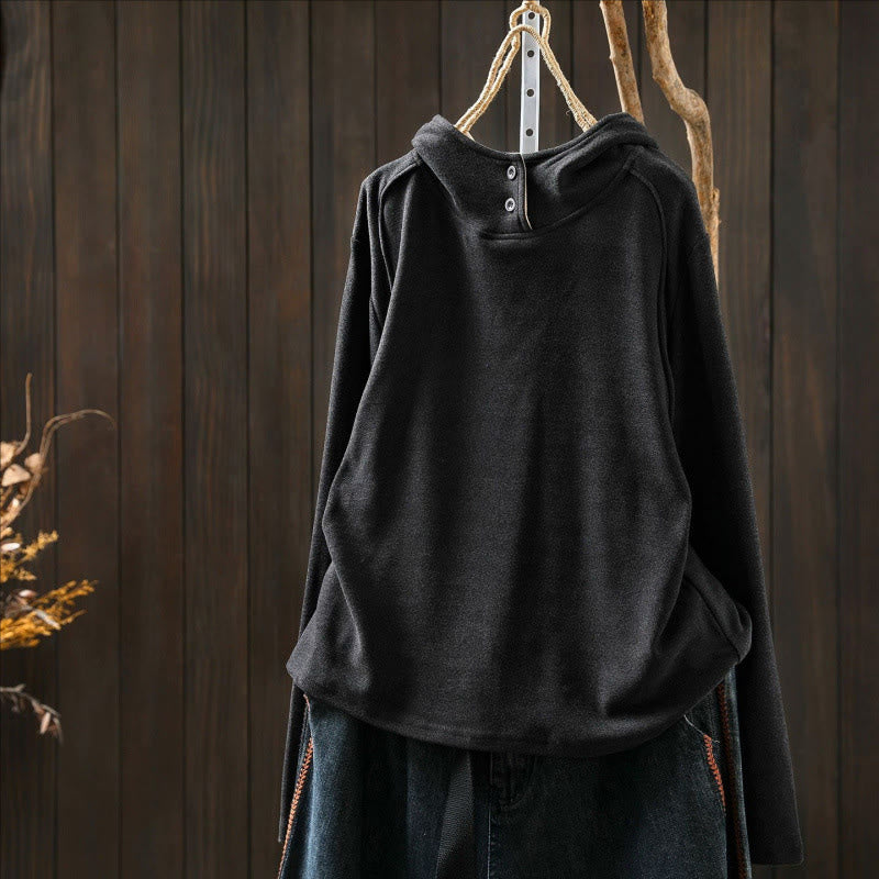 Sweat à capuche à manches longues pour femme, couleur unie, en coton épais, Buddha Stones, avec capuche. - image 12