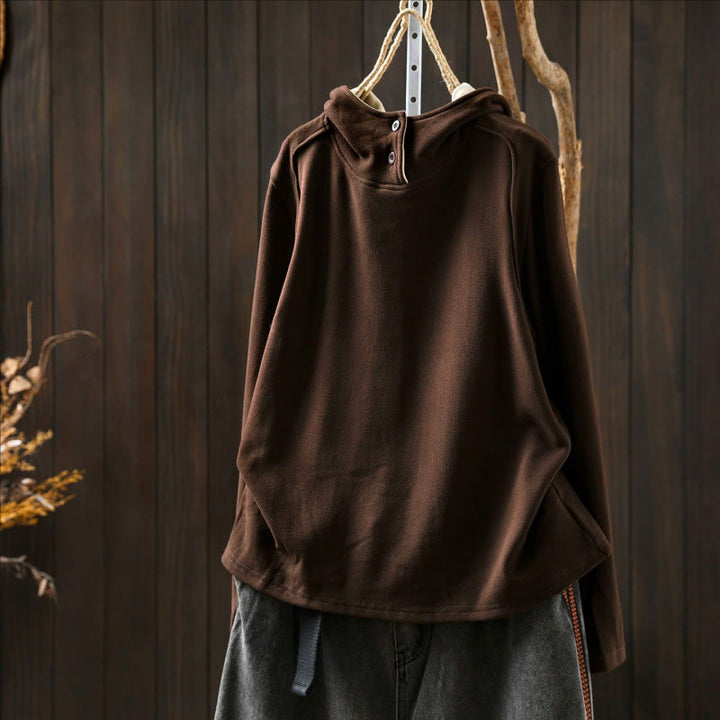 Sweat à capuche à manches longues pour femme, couleur unie, en coton épais, Buddha Stones, avec capuche. - image 15