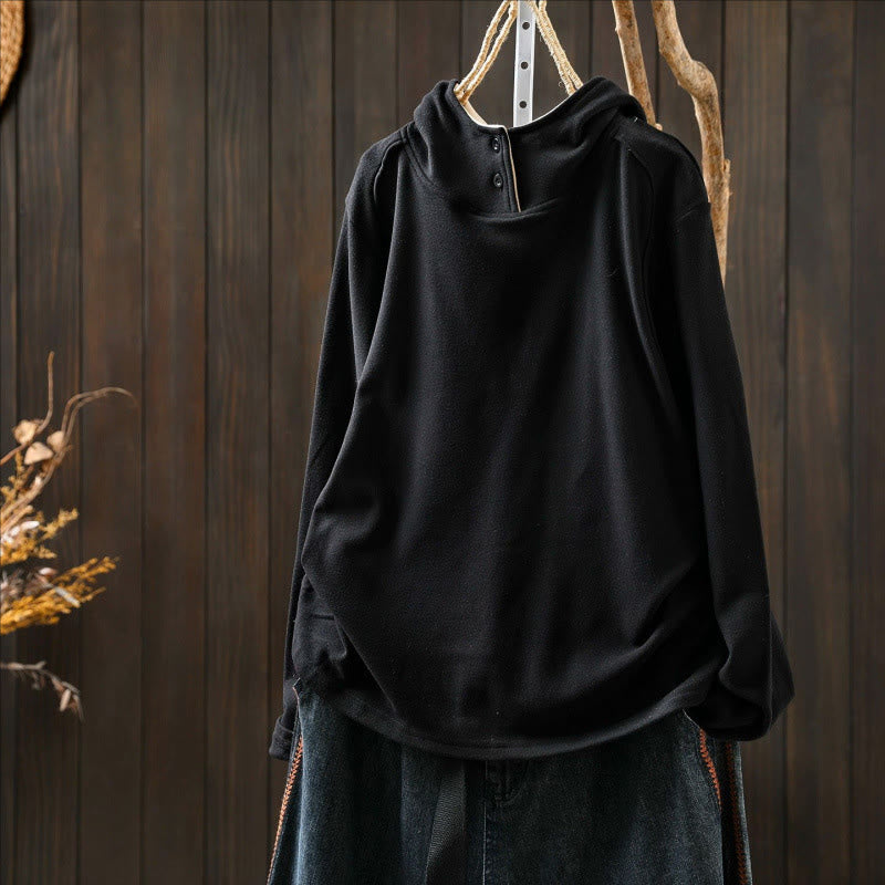 Sweat à capuche à manches longues pour femme, couleur unie, en coton épais, Buddha Stones, avec capuche. - image 17