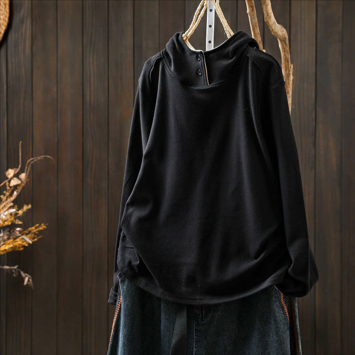 Sweat à capuche à manches longues pour femme, couleur unie, en coton épais, Buddha Stones, avec capuche. - image 17