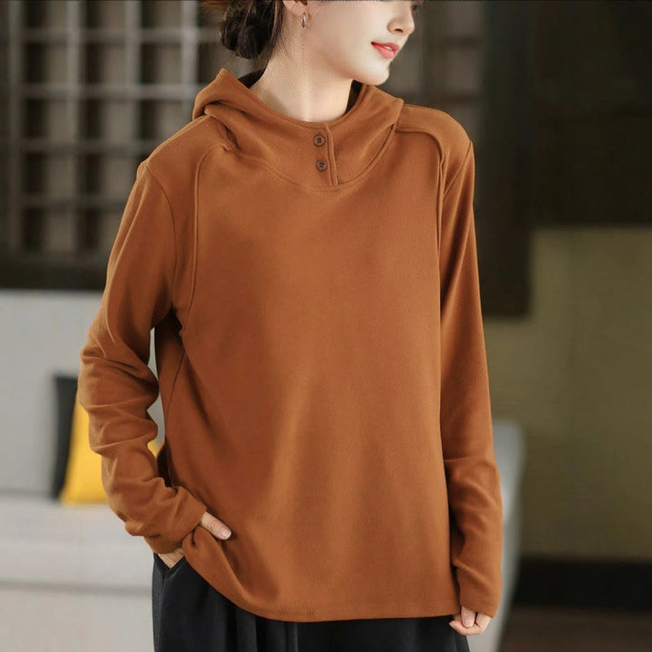 Sweat à capuche à manches longues pour femme, couleur unie, en coton épais, Buddha Stones, avec capuche. - Pérou - US4, UK/AU8, EU36 (F) - image 0