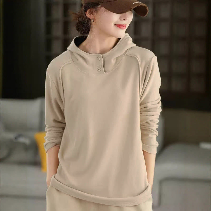 Sweat à capuche à manches longues pour femme, couleur unie, en coton épais, Buddha Stones, avec capuche. - PapayaWhip - US4, UK/AU8, EU36 (F) - image 7