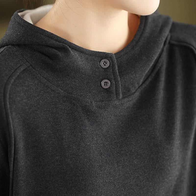 Sweat à capuche à manches longues pour femme, couleur unie, en coton épais, Buddha Stones, avec capuche. - image 13