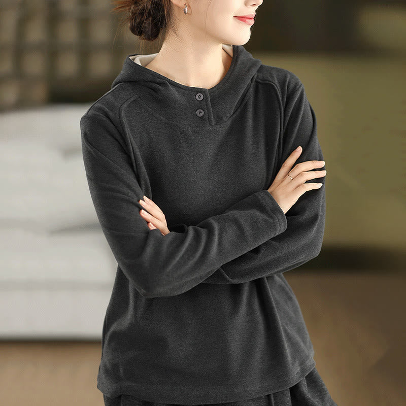 Sweat à capuche à manches longues pour femme, couleur unie, en coton épais, Buddha Stones, avec capuche. - Gris terne - US4, UK/AU8, EU36 (F) - image 11