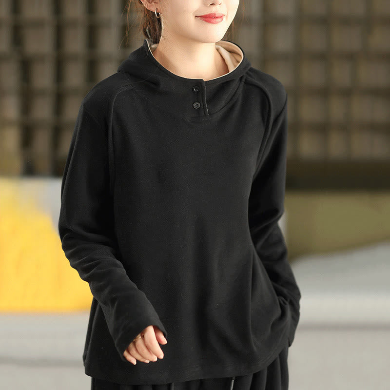 Sweat à capuche à manches longues pour femme, couleur unie, en coton épais, Buddha Stones, avec capuche. - Noir - US4, UK/AU8, EU36 (F) - image 16