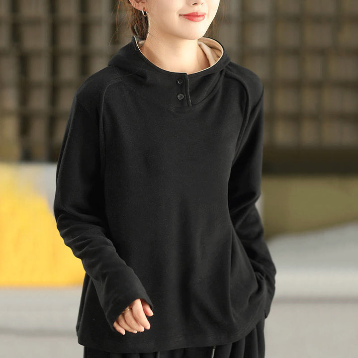 Sweat à capuche à manches longues pour femme, couleur unie, en coton épais, Buddha Stones, avec capuche. - Noir - US4, UK/AU8, EU36 (F) - image 16