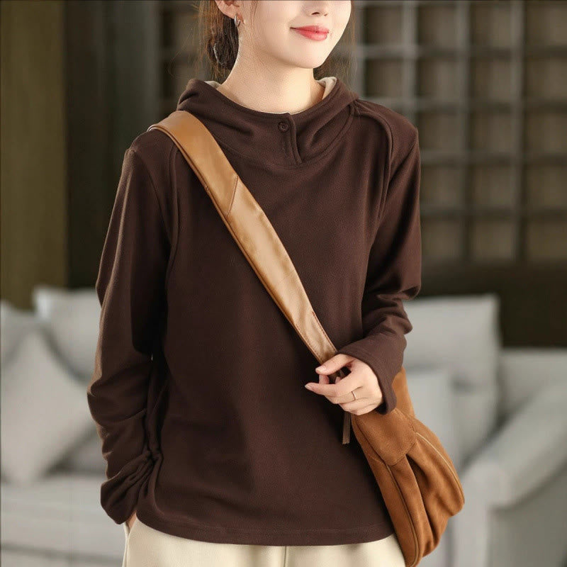 Sweat à capuche à manches longues pour femme, couleur unie, en coton épais, Buddha Stones, avec capuche. - SaddleBrown - US4, UK/AU8, EU36 (F) - image 14