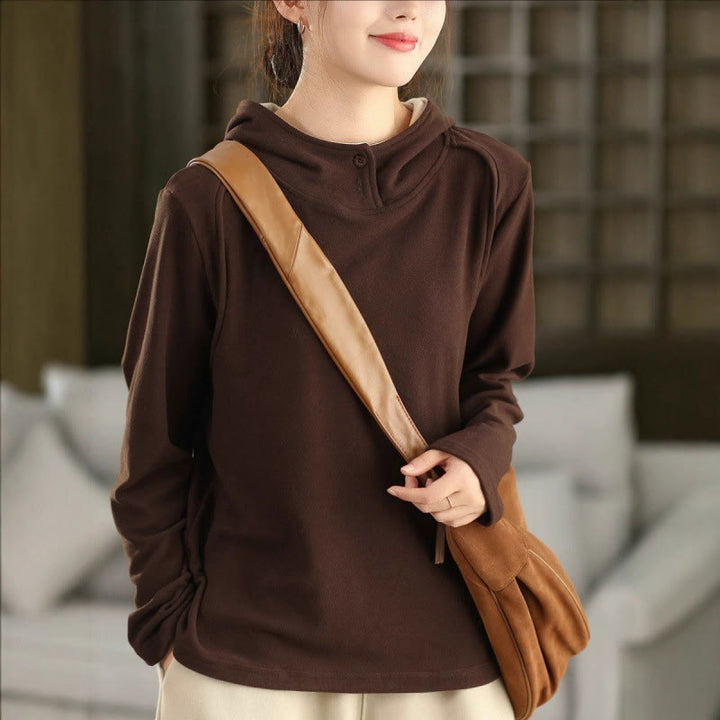 Sweat à capuche à manches longues pour femme, couleur unie, en coton épais, Buddha Stones, avec capuche. - SaddleBrown - US4, UK/AU8, EU36 (F) - image 14