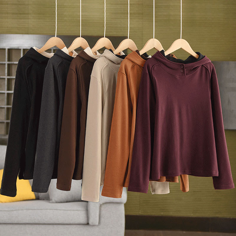 Sweat à capuche à manches longues pour femme, couleur unie, en coton épais, Buddha Stones, avec capuche. - image 20