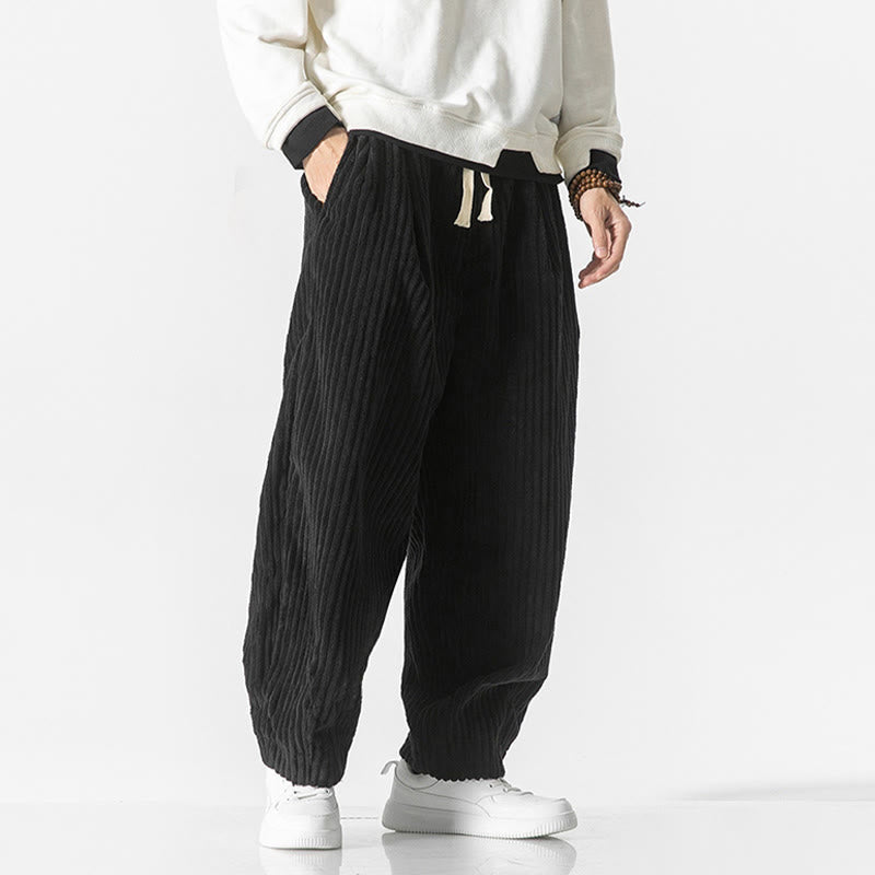 Pantalon sarouel en velours côtelé avec cordon de serrage et poches pour homme, style rétro hiver, couleur unie, motif Buddha Stones - image 12