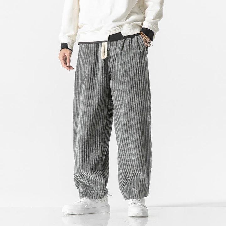 Pantalon sarouel en velours côtelé avec cordon de serrage et poches pour homme, style rétro hiver, couleur unie, motif Buddha Stones - Gris - US/UK/AU48，EU58(5XL) - image 0