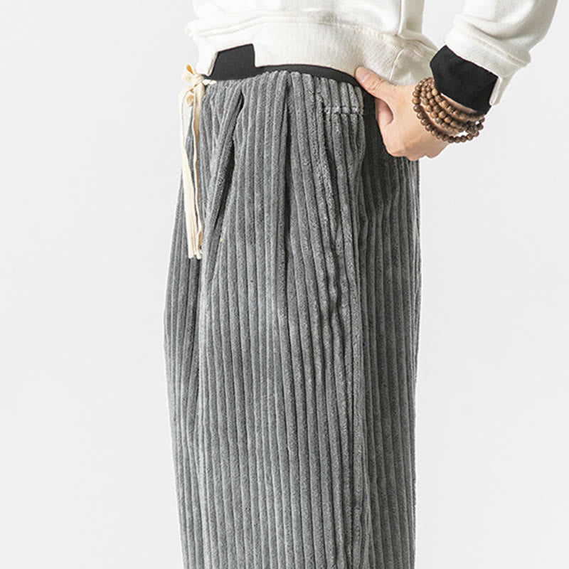 Pantalon sarouel en velours côtelé avec cordon de serrage et poches pour homme, style rétro hiver, couleur unie, motif Buddha Stones - image 6