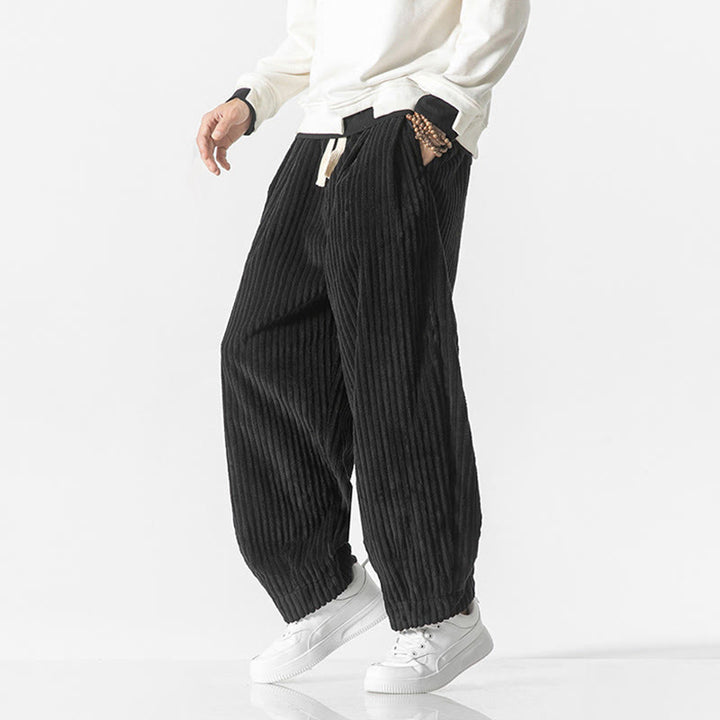 Pantalon sarouel en velours côtelé avec cordon de serrage et poches pour homme, style rétro hiver, couleur unie, motif Buddha Stones - image 11