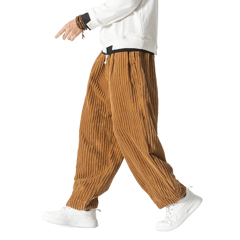 Pantalon sarouel en velours côtelé avec cordon de serrage et poches pour homme, style rétro hiver, couleur unie, motif Buddha Stones - image 14