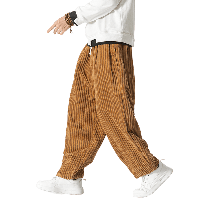 Pantalon sarouel en velours côtelé avec cordon de serrage et poches pour homme, style rétro hiver, couleur unie, motif Buddha Stones - image 14