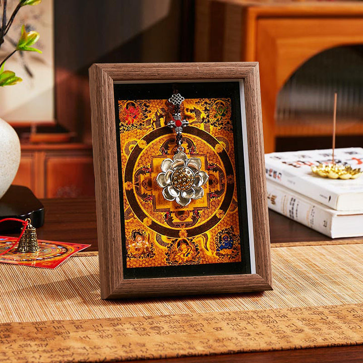 Buddha Stones, lingot d'or en forme de lotus, cadre photo Thangka, ornement de décoration intérieure - Style 2 - Panneau de fibres de densité moyenne brun (13*18*4cm) - image 4