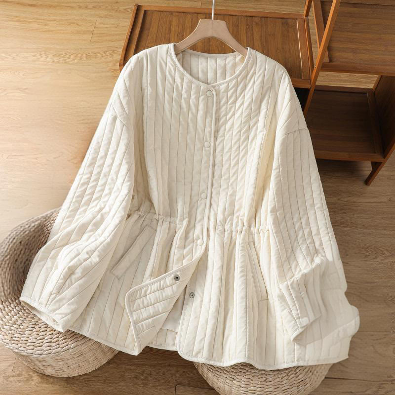 Veste en coton à manches longues, col rond et cordon de serrage pour femme, avec poche, de la Buddha Stones. - Ivoire - US14，UK/AU18，EU46 (2XL) - image 10