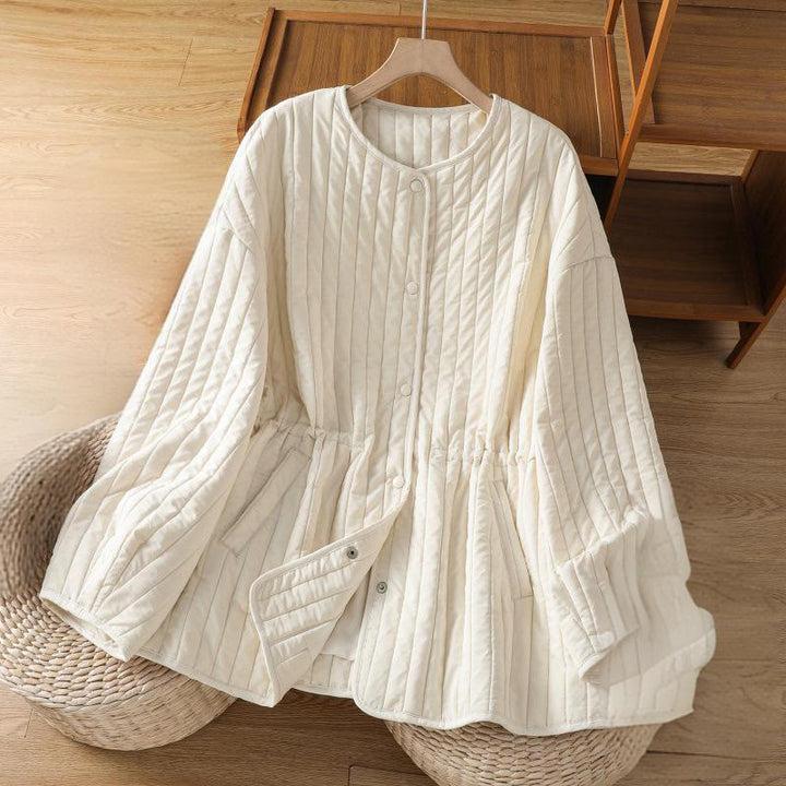 Veste en coton à manches longues, col rond et cordon de serrage pour femme, avec poche, de la Buddha Stones. - Ivoire - US14，UK/AU18，EU46 (2XL) - image 10