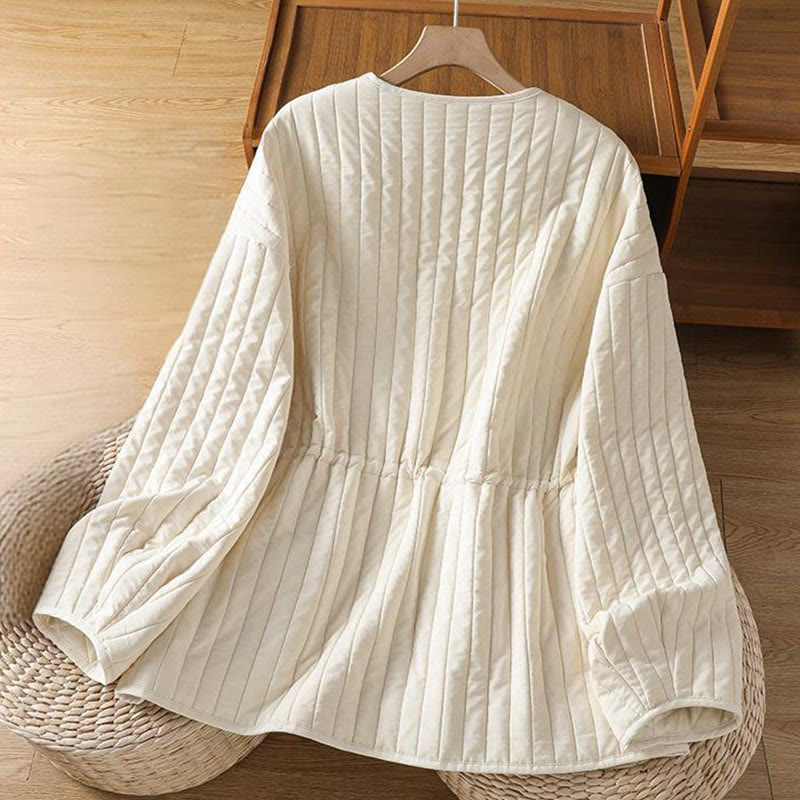 Veste en coton à manches longues, col rond et cordon de serrage pour femme, avec poche, de la Buddha Stones. - image 11