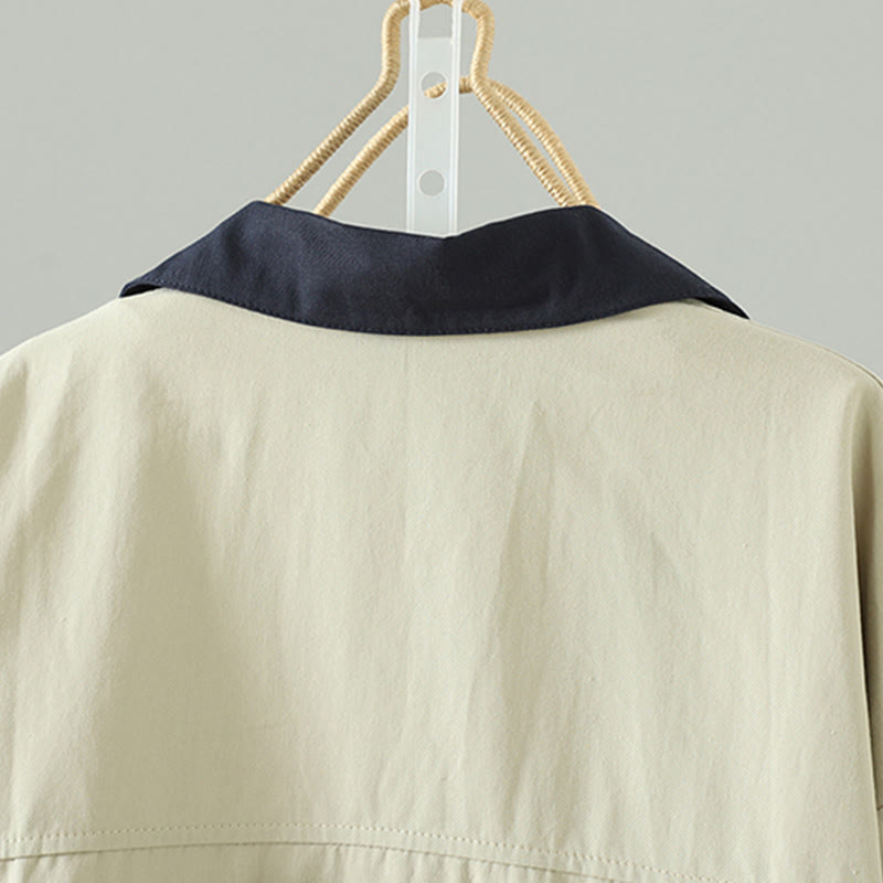 Manteau long en coton pour femme, à manches longues et poches, orné de boutons de revers et d'un patchwork de Buddha Stones - image 4