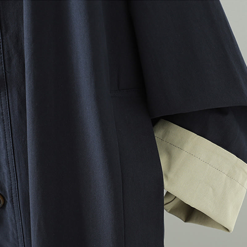 Manteau long en coton pour femme, à manches longues et poches, orné de boutons de revers et d'un patchwork de Buddha Stones - image 18