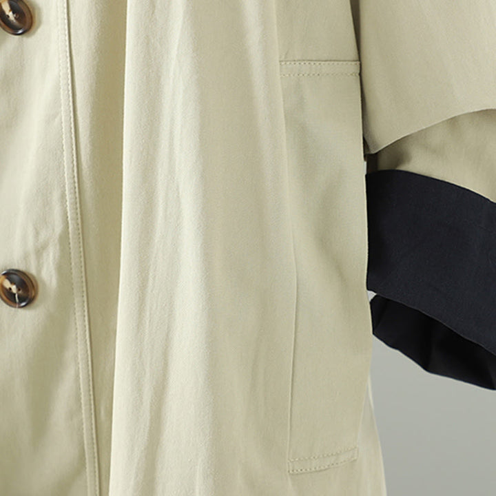 Manteau long en coton pour femme, à manches longues et poches, orné de boutons de revers et d'un patchwork de Buddha Stones - image 8