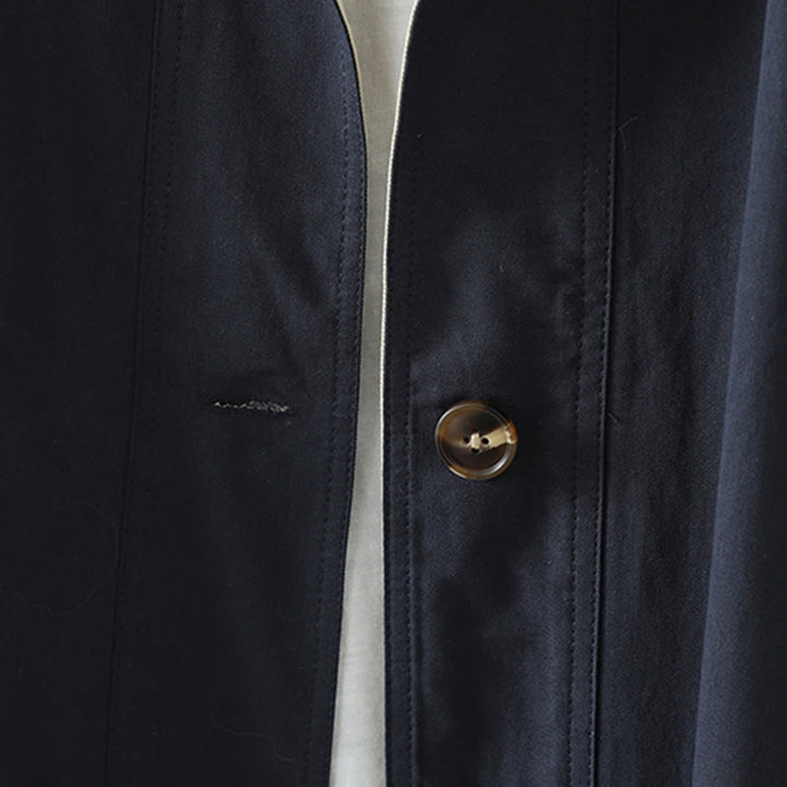 Manteau long en coton pour femme, à manches longues et poches, orné de boutons de revers et d'un patchwork de Buddha Stones - image 17