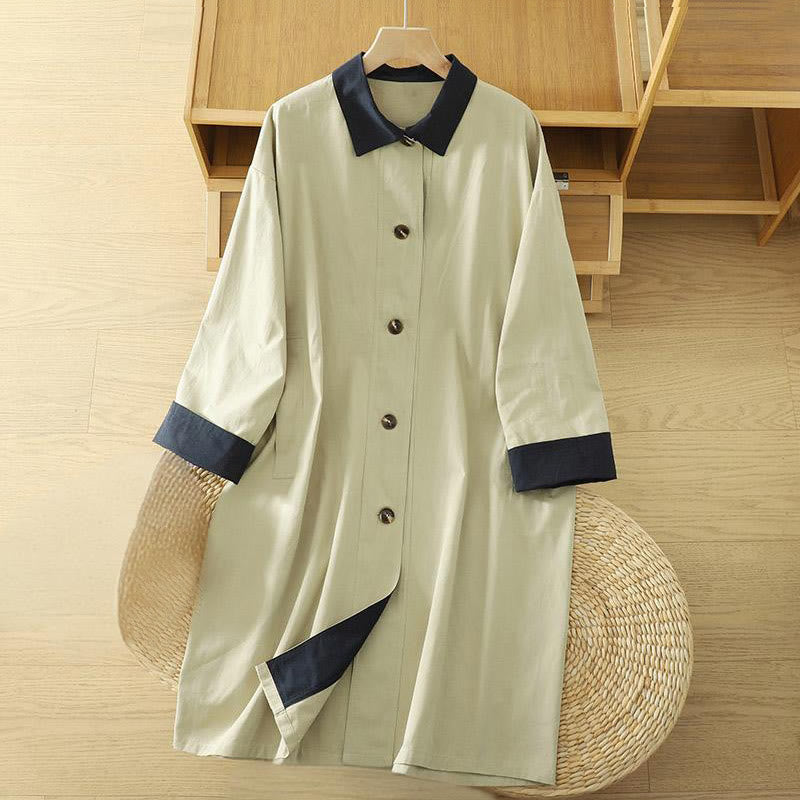 Manteau long en coton pour femme, à manches longues et poches, orné de boutons de revers et d'un patchwork de Buddha Stones - Jaune doré clair - US12，UK/AU16，EU44 (XL) - image 1