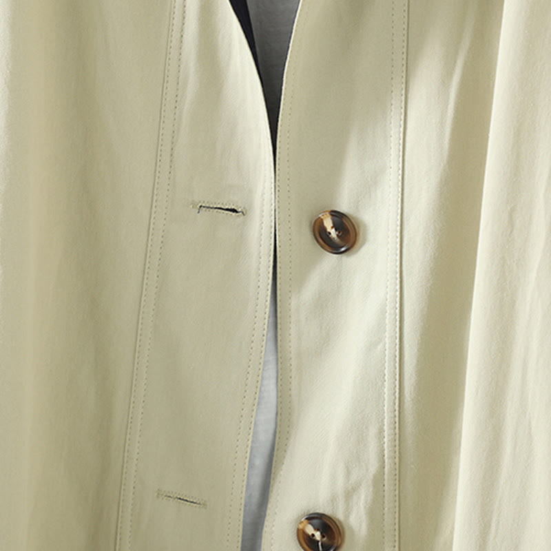 Manteau long en coton pour femme, à manches longues et poches, orné de boutons de revers et d'un patchwork de Buddha Stones - image 7